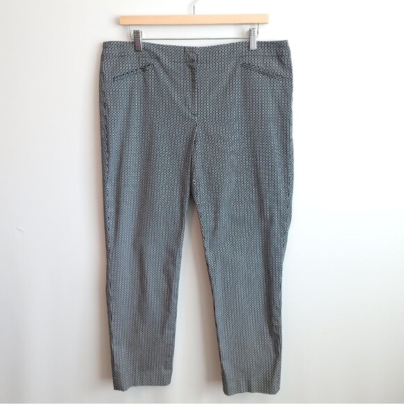 J Jill Crop Pants Preppy Acadamia Geometric Print Black White Stretchy - Picture 2 of 15